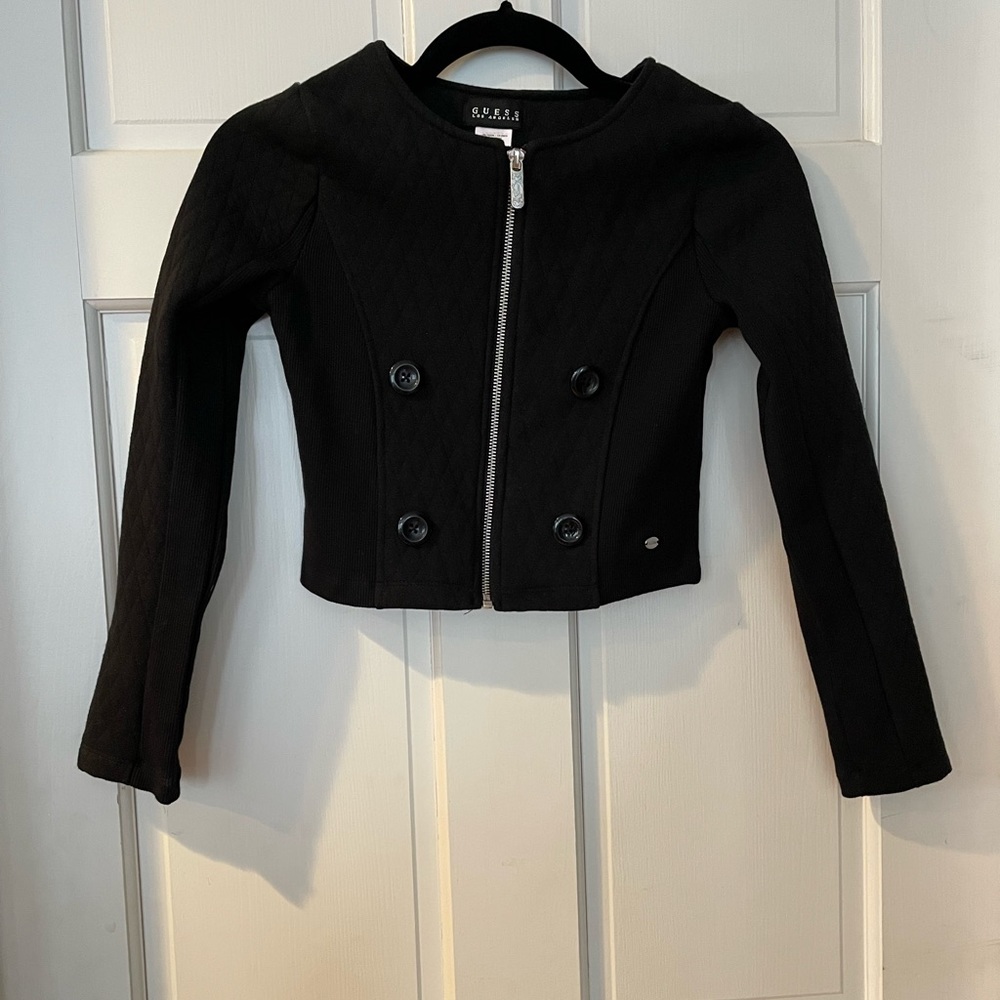 Black Partially Quilted Zip Up Sweater